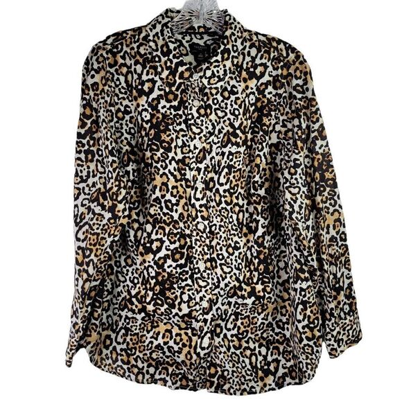 Talbots Leopard Print Button Down Shirt Neutral Animal Print Professional X XL - Picture 2 of 8